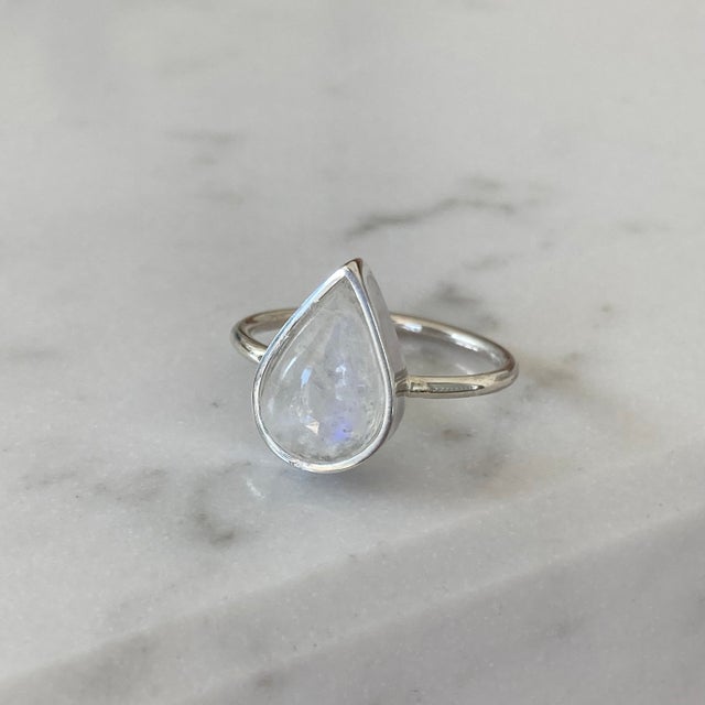 Large Sterling Silver Chunky Moonstone Ring